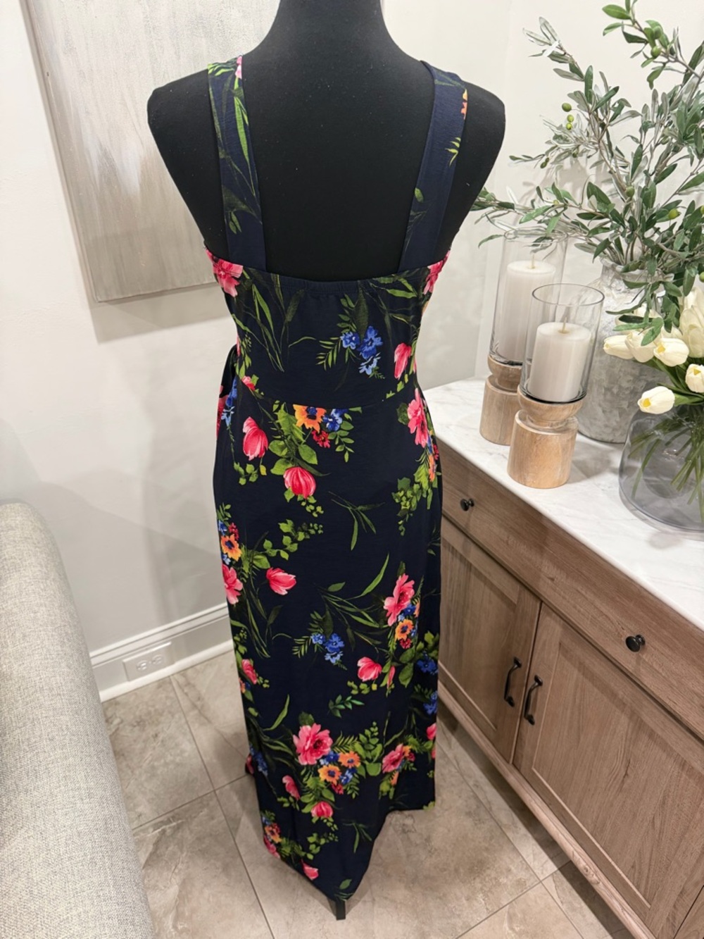 LeLis Renada Navy Multi Floral Sleeveless Faux Wrap Maxi Dress - Picture 2 of 8